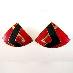 80s L. Bon Geometric Enamel Pierced Earrings